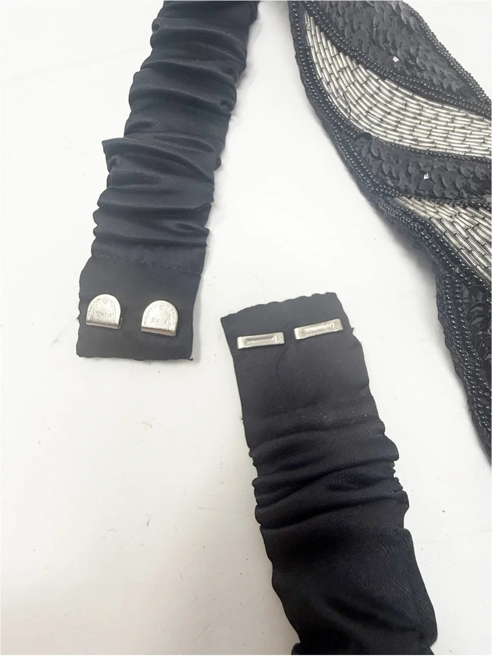 Vtg 1980s Black Silver Beaded Belt Cincher Waist Hook & Loop Closure Disco 32”